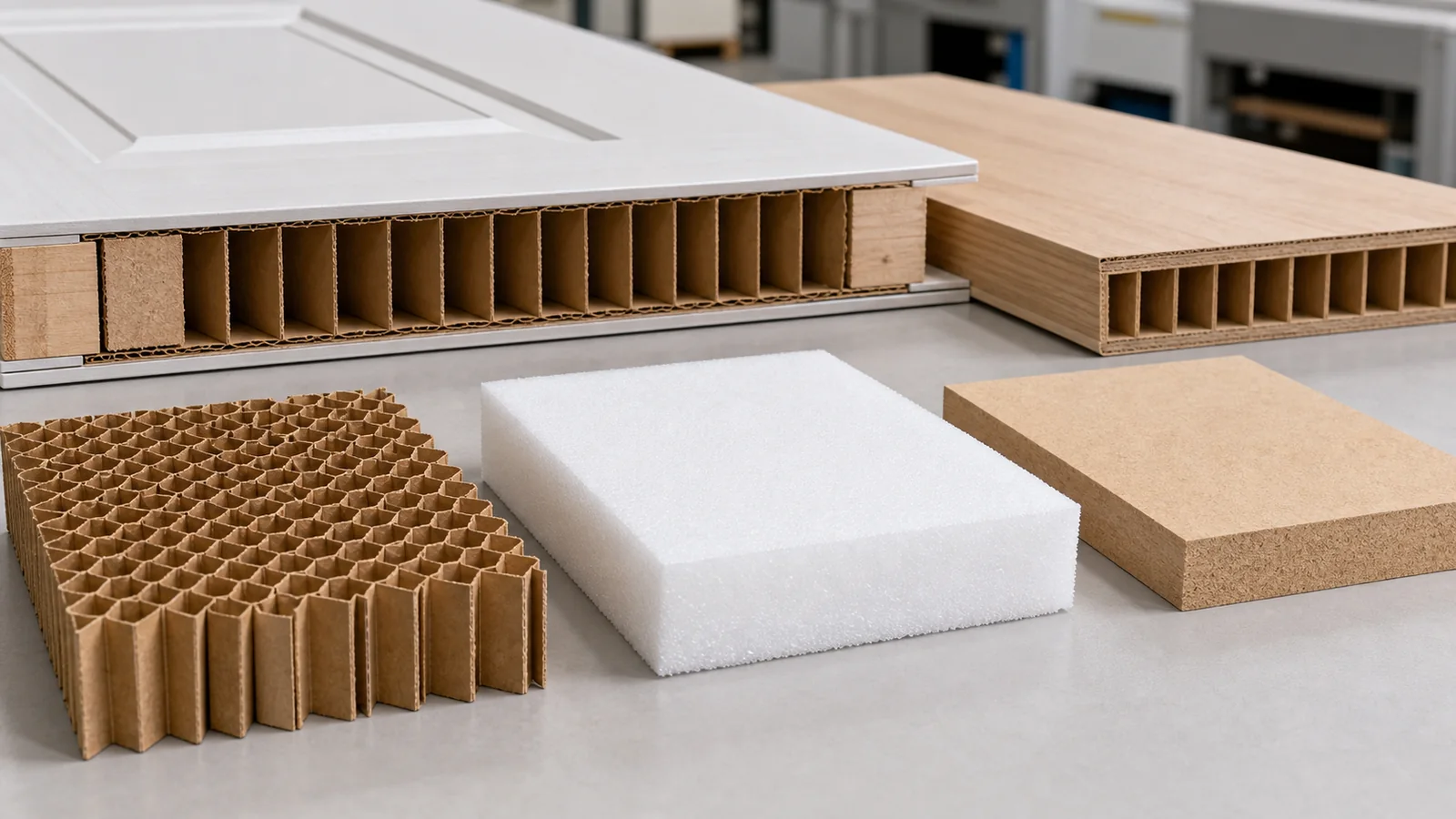 Honeycomb paper core compared with foam and wood for doors furniture and packaging