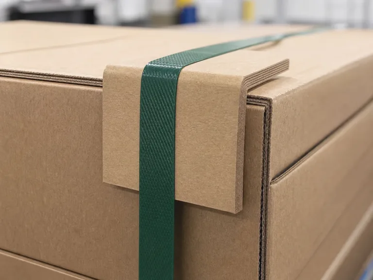 Paper corner protector preventing PET strap damage on carton edges